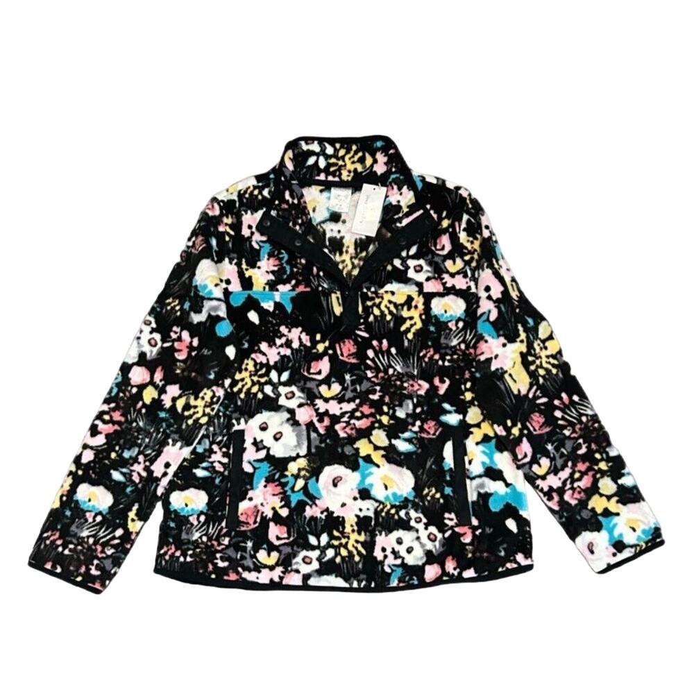 Vera Bradley Navy Garden Sporty Fleece Pullover Floral Kangaroo Pocket Women’s S